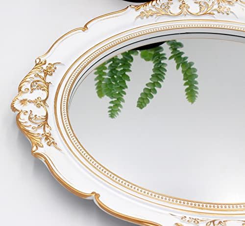 Ychmir dekorativno ogledalo Vintage ogledalo viseće ogledalo 14,8 x 13,1 inča ovalno ogledalo Bijelo