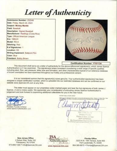 Mickey Mantle službeni jedno-potpisan bejzbol. JSA - AUTOGREMENA BASEBALLS