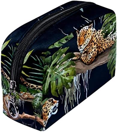 Tbouobt pokloni za muškarce Žene šminke torbe toaletne torbice Male kozmetičke torbe, leopard tropske biljke