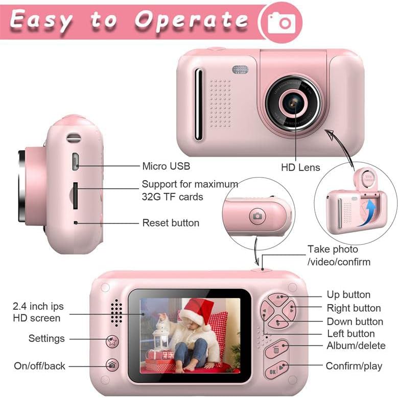 Acuvar Full 1080p Kids selfi Flip Lens HD Digitalna fotografija & Video punjiva kamera sa 2 ekranom,