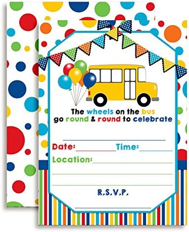 Točkovi za stvaranje Amande na tematskoj rođendanskoj strani autobusom ispunjavaju pozivnice od 20 sa