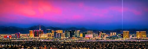 Las Vegas 2022 Skyline photo Print NEURAMLJENA boja sumraka grad u centru grada 11,75 inča x 36