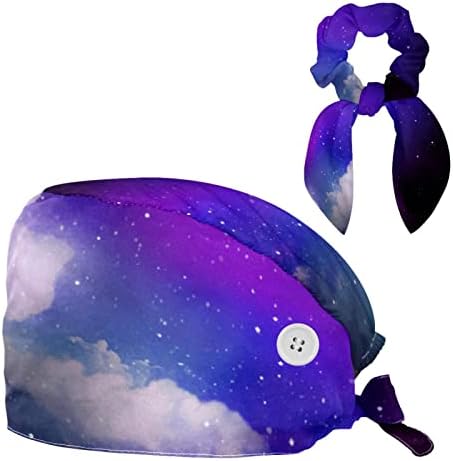 Hirurški kapak Bouffan Caps CAPS radna kapa sa tipkama i luk kosu za žene, duga kosa, svemir Galaxy Starry Sky