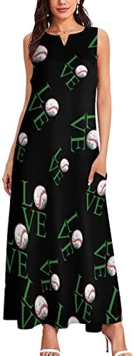 Love Baseball Ball Ženska haljina dužine gležnja tanke maksi haljine bez rukava za ljetni Casual