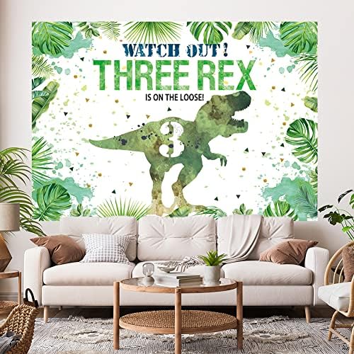Hilioens 7×5ft tri-rex rođendan pozadina za dječake dinosaurusa 3. rođendan zeleni list pozadini
