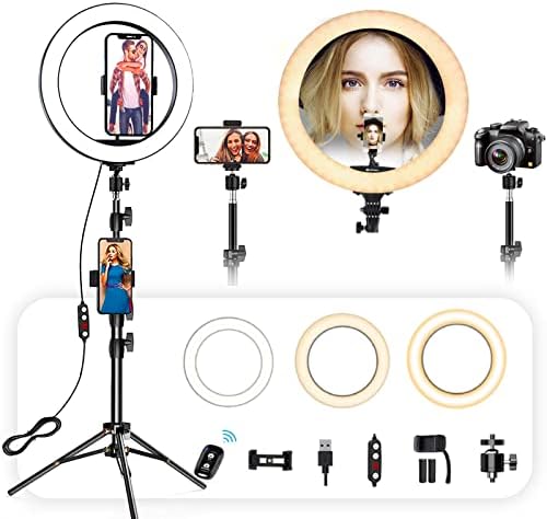 WUZHI 10-inčno prstenasto svjetlo sa postoljem i držačem za telefon, 360° podesivo Selfie Ringlight sa 53