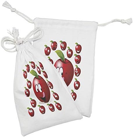 Lunabilni plodovi Tkaninski torbica set od 2, crtani jabučni lik s raznim smiješnim izrazom