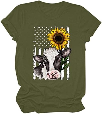 Vojni lipa zelena tinejdžerka suncokretov krava tiskana struka cvjetnog ispisa labav fit mashirts