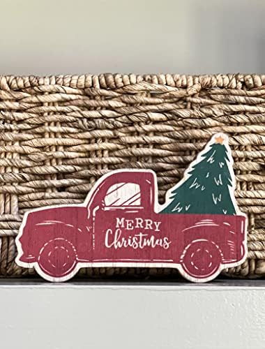 Merry Božićni kratki dekor paketa 8-komada - uključuje osvijetljeni gnome, drveni crveni kamion, drveće