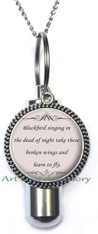 Citat urn - The Blackbird lyrics Citat - Inspirativna muzička kremacija urn ogrlica - srebrni motivacijski