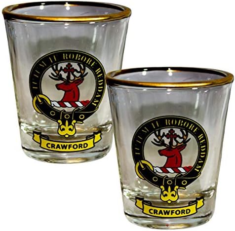 Shot Glass Wee Dram Crawford Clan grb Set 2 Whisky Tots
