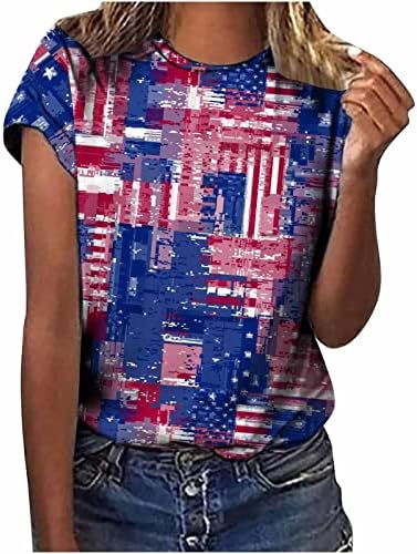 Dnevna košulja za žene za žene 4. jula Grafičke zvijezde i pruge USA zastava T-majice Ljetni kratki rukav