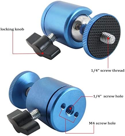 Exmax 1/4 Mini kuglična glava 360 stupnjeva okretna glava od legura od aluminija sa standardnom 1/4 dlaka za vijke za monopod držač za nosače kompatibilan sa HTC Vive Gopro - 2 pakovanje plave boje