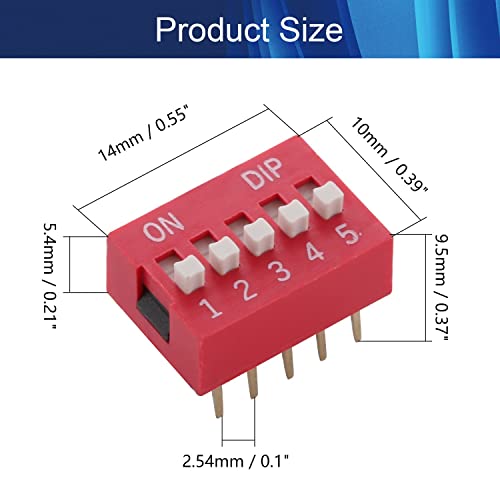 10pcs crveni DIP prekidač horizontalne 1-5 pozicije 2.54 mm Pitch za Circuit Breadboards PCB, Aicosineg