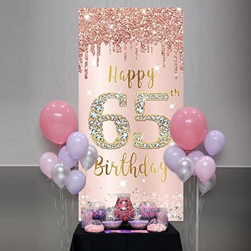 65. rođendanski baner vrata za žene, ružičasta ruža Gold Happy 65 rođendan Backdrop-ov materijal za