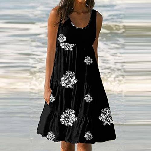 Fqzwong Midi haljine za žene ljetni elegantni odmor na plaži lepršave haljine za sunce Moda Vintage Club Going out Resort Wear