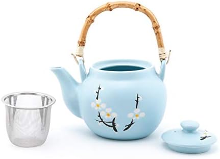 Japanski soushun rani proljetni trešnje Dizajn nebeski plavi orijentalni stil keramički čajnik sa ručkama od ratana 40 fl oz oa čajnik čajnik sa nehrđajućim čelicom
