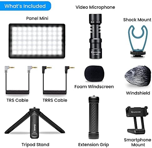 Lume Cube Mobile Creator Lighting & amp; Audio Kit & amp; Power Grip | lagan, podesivo svjetlo za mini Panel pametnog telefona & amp; stalak za mikrofon | Prijenosna ručka punjača za DSLR kameru, telefone & LED svjetla