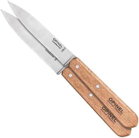 Opinel No. 102 noževi za čišćenje 2 komada, Karbonski čelik svakodnevna upotreba pripremni noževi za seckanje, ljuštenje, sečenje, podrezivanje, stabilizovane održivo ubrane ručke od bukovog drveta, napravljene u Francuskoj