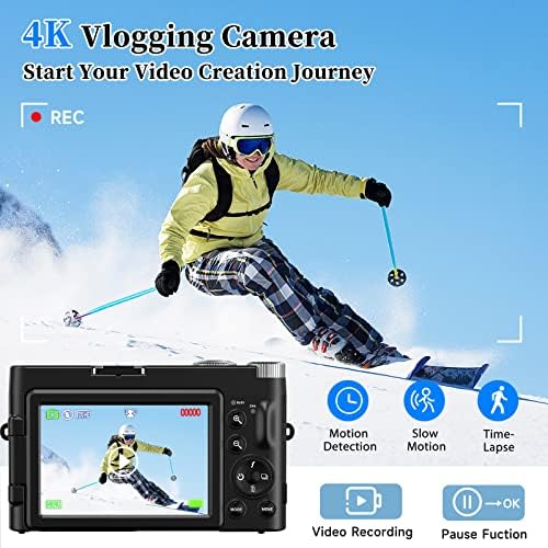 4k digitalna kamera sa SD karticom [autofokus & Anti-Shake] 48mp Video Kamera za početničke fotografije vlogging