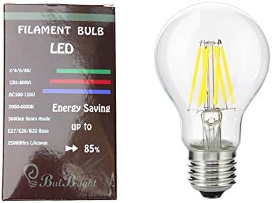 Bulbright LED sijalica sa žarnom niti A19 4W sijalica, srednji vijak E26 baza, hladno bijela 6000K, 40W ekvivalent, 110-120V AC, zatamnjiva