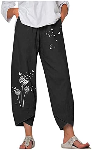 Ležerne letnje pamučne lanene pantalone za žene široke pantalone sa ravnim nogavicama visokog struka duge pantalone sa džepovima udobne pantalone