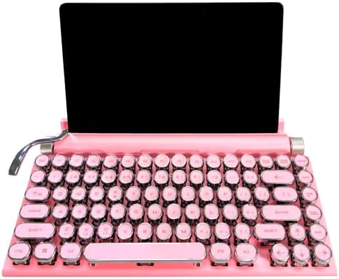 PUFFOLOGY Retro Pink pisaća mašina u stilu mehanička tastatura bežična, Kawaii Gaming & Vintage Classic