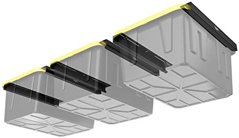 Koova nadzemni stalak za kante za tri kante | nadzemni stalak za garažu za montiranje na plafon podesive širine | podržava većinu crnih i žutih skladišnih kanti / 3 kompleta