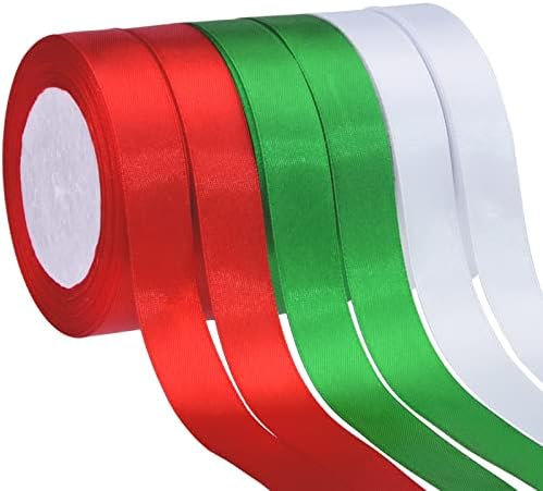 Hapeper 6 Rolls božićne trake crvena bijela zelena satenska traka za pakovanje poklona, dekoracija vijenca