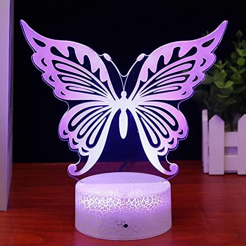 AGWIM Butterfly noćno svjetlo za djecu, 3d Illusion lampa leptir svjetla, 16 boja Crack Base