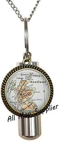 AllMapsupplier Modna kremacija URN ogrlica Škotska Mapa Urn, Škotska Karta Kremat Urn ogrlica, Škotska Urn, Nakit za karte, Karta Nakit, A0056