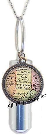 AllMapsupplier modna kremacija urn ogrlica, indiana mapa kremacija urn ogrlica, indiana mapa urn, indiana map nakit, modna mapa nakit, a0121