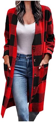 Otvoreni prednji dugi kardigan za žensko dugme Down Plaid majica Flannel Majice Knit džemper Dugi rukav džepovi