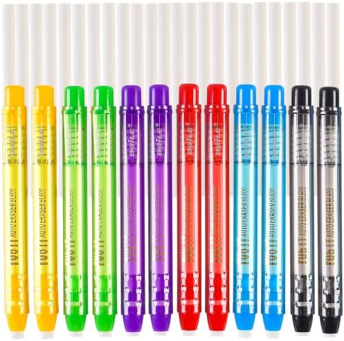 Ipienlee 36pcs Erasers Pen-Style Eraser Portable Mechanical Eraser Include 12pcs Click Eraser Pen and 24 Click Eraser Refills for Artist or Students