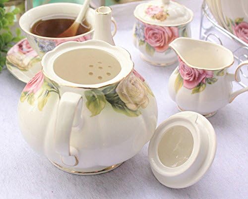 Europska kost Kina, šareni cvjetni tiskani keramički porcelanski čaj za čaj sa poklopcem i tanjurom, metalni držač na slici nije uključen