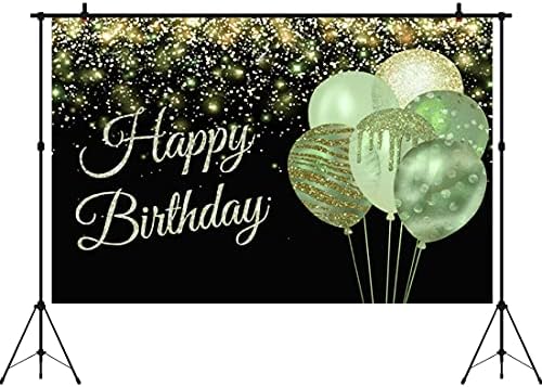 Aperturee 5x3ft Green Happy Birthday Backdrop Glitter baloni Gold Sparkle Sequins Dots Sweet 16th Girls Women