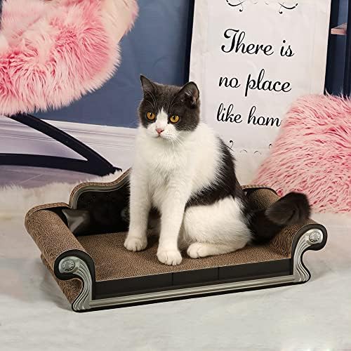 22,5 in veliki kartonski kauč na razvlačenje za mačke, kartonski jastučić za grebanje za mačke u obliku sofe grebalica izdržljivi valoviti karton za igru i dnevni boravak za sobne mačiće ili odrasle mačke