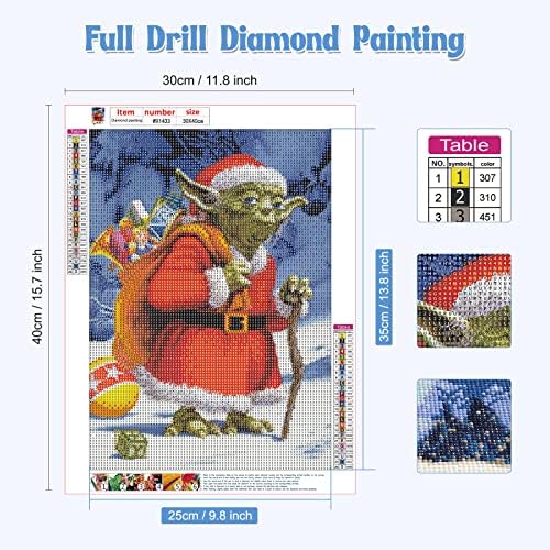 Naimoer Yoda dijamantski setovi za odrasle, pune bušilice božićne dijamantske komplete 5D dijamantskih slika Yoda Diamond Art Winter Slika za kućni zidni umjetnički dekor 30x40cm