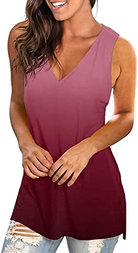 Qcemeni Womens Cami Cisterne vrhove Ljeto bez rukava V izrez T izrez Trendy Gradient TEE košulja