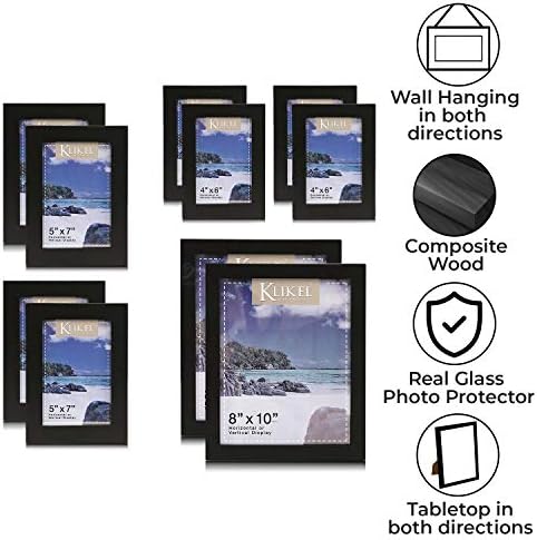Klikel Frame Frame: 4x6 5x7 8x10 Kolaž za okvir slike - 10 komada Wood Photo Frame Frame - Crni okvir