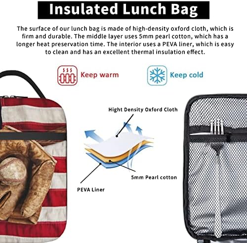 WELBB Vintage Ball Bejzbol kutija za ručak sa američkom zastavom izolovana termo hladnjača torba za ručak Bento kutija Podesiva naramenica za kancelarijski posao piknik