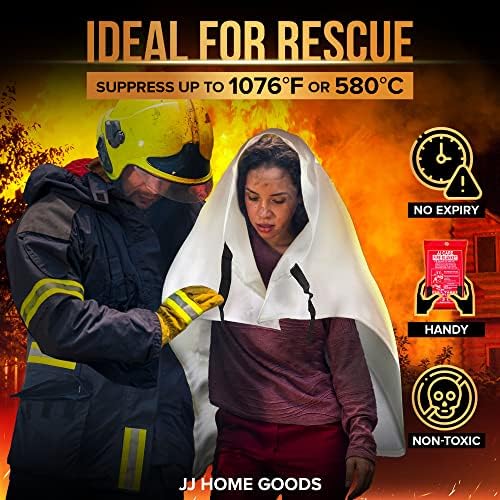 JJ Care Vatre pokrij za kuću 40 x40 + 10 kuka i 10 pari rukavica, pokrivač za suzbijanje vatre, hitna vatrogasna pokrivača za ljude, vatrogasna kuhinja, hitna upotreba - bijela