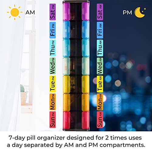 Nihealth izuzetno veliki organizator pilula sa putnom torbom, dvostrani 7-dnevni držači pilula višebojna sedmična kutija za pilule XXL AM & amp; PM pilule dva puta dnevno Organizator lijekova veliki dozator tableta
