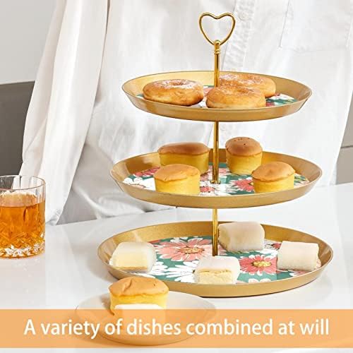 Set za prikaz desertnog stola, Zlatni stalak za Cupcake, Štandovi za deserte, 3-slojni poslužavnik za serviranje, stalak za torte, stalak za svadbenu tortu za desertni sto, Proljetni cvijet tratinčice Vintage kamilica