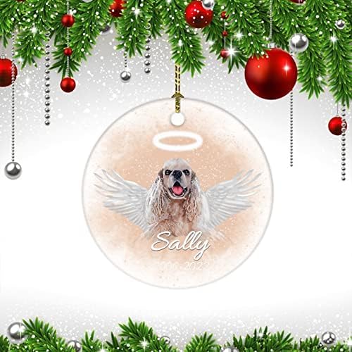 Ornament pas Pet spomen anđeoska krila prilagođeno ime & amp; Datum krug Ornament simpatija sjećanja
