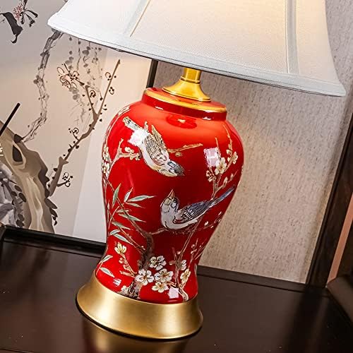Sduytdg 21.6 Ručno rađena ptica crvena stolna svjetiljka s nijansom bubnja, krajnje đumbirske jarske stolne lampe, azijska keramička stolna svjetiljka za dnevni boravak u uredu