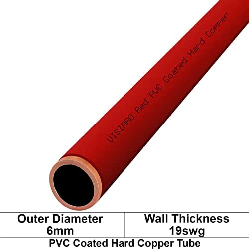 Visiaro Crvena PVC tvrdo kopna cijev, 1MTR, vanjski dia 6 mm, debljina zida 19 SWG, 2 mm PVC premaz, paket od 1