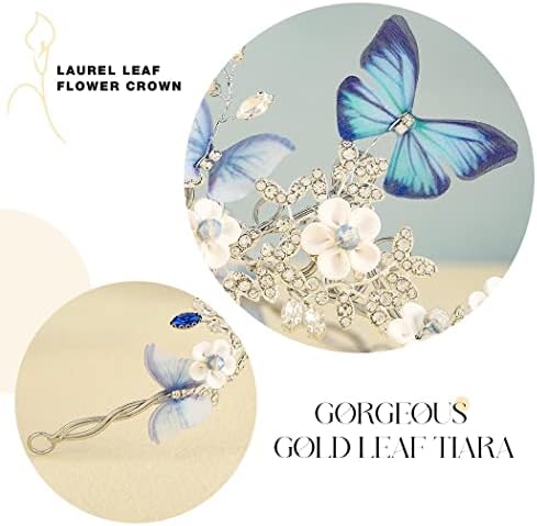 Unicra Butteryfly srebrne tijare i krune list kraljica kruna vještački dijamant vjenčana tijara cvijet princeza Tiara Dodaci za kosu za žene i djevojčice