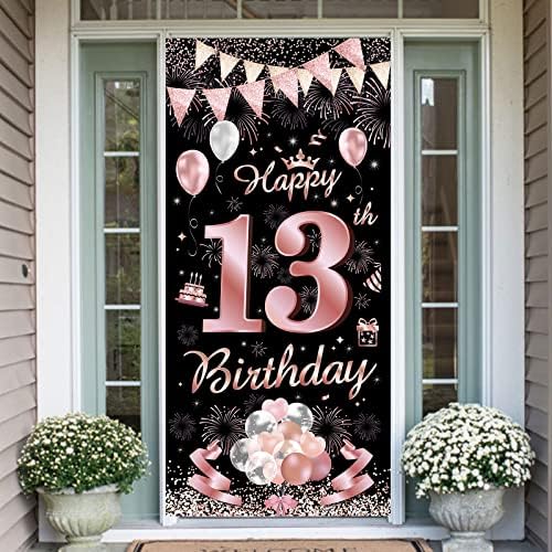 Baner za 13. rođendan, ukrasi za zabave od ružičastog zlata za 13. rođendan i baner za vrata za djevojčice,dekoracija za 13. rođendan od tkanine od ružičastog zlata