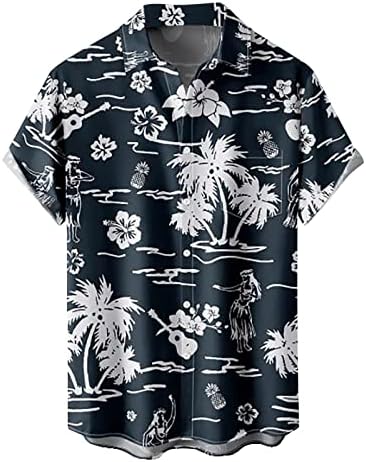 ZDDO MENS Havajske majice kratki rukav lišće na dugme za ispis niz majicu Ljetni odmor opušteno fit casual aloha plaža